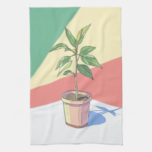 Vibrant Potted house plant Tea Towel