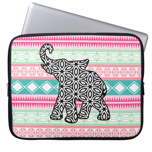 Vibrant Pretty Aztec Pattern Elephant Laptop Case (Front)