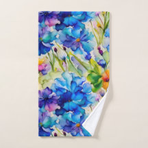 Vibrant, pretty floral watercolor hand towel