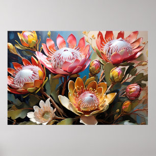 Vibrant Proteas Painting Nature Lovers Poster