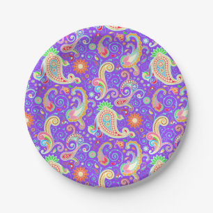 Vibrant pscychedelic paisley paper plate