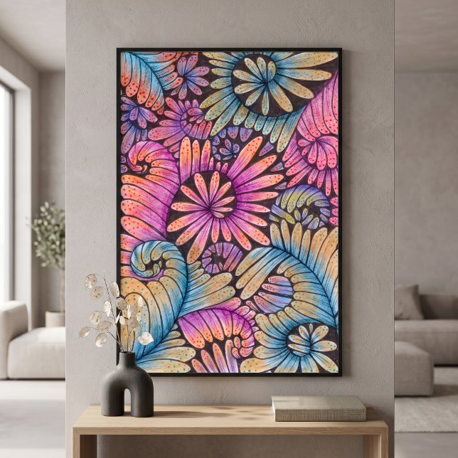 Vibrant Psychedelic Boho Abstract Floral Swirls Poster (Creator Uploaded)