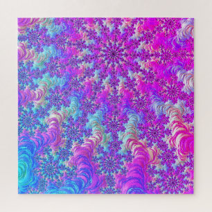 Vibrant Psychedelic Colourful Groovy Fractal Burst Jigsaw Puzzle
