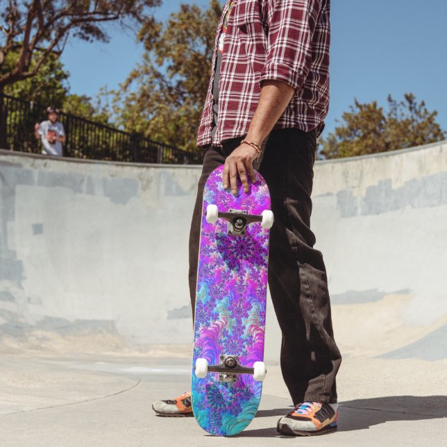 Vibrant Psychedelic Colourful Groovy Fractal Burst Skateboard (Outdoor 2)