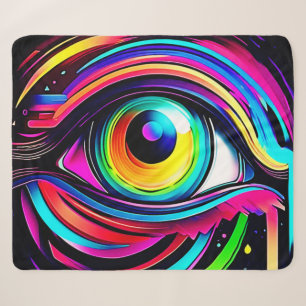 Vibrant Psychedelic Eye Art Sherpa Blanket