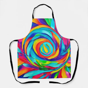Vibrant Psychedelic Floral Spiral Painting Apron