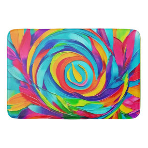Vibrant Psychedelic Floral Spiral Painting  Bath Mat