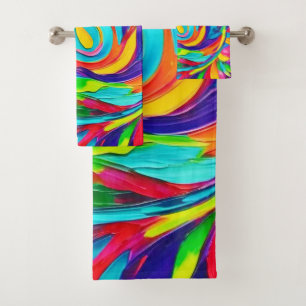 Vibrant Psychedelic Floral Spiral Painting Bath Towel Set