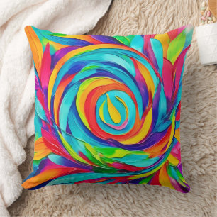 Vibrant Psychedelic Floral Spiral Painting Cushion
