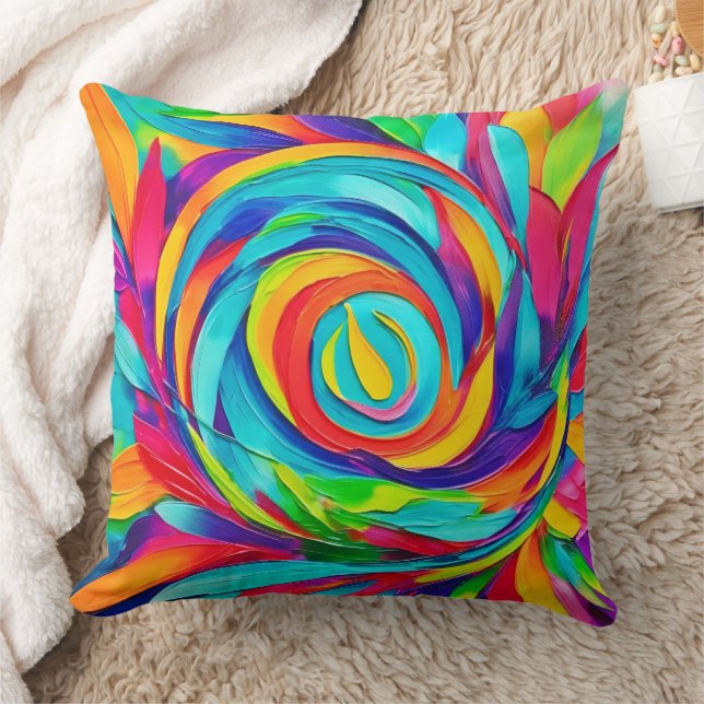 Vibrant Psychedelic Floral Spiral Painting  Cushion (Blanket)