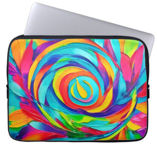 Vibrant Psychedelic Floral Spiral Painting Laptop Sleeve