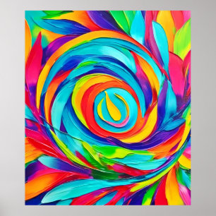 Vibrant Psychedelic Floral Spiral Painting Poster