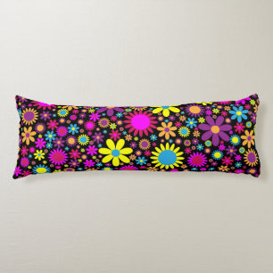 Vibrant Psychedelic Flowers in Bloom-67566 Body Cushion