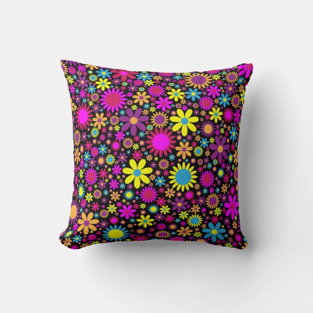Vibrant Psychedelic Flowers in Bloom-67566 Cushion (Front)