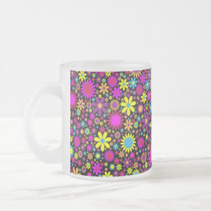 Vibrant Psychedelic Flowers in Bloom-67566 Frosted Glass Coffee Mug