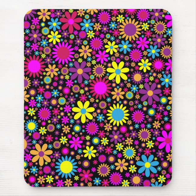 Vibrant Psychedelic Flowers in Bloom-67566 Mouse Mat (Front)