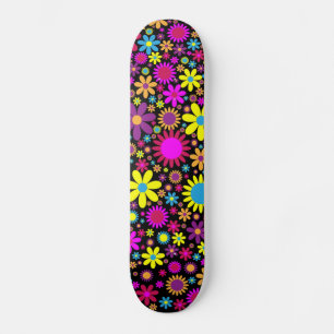 Vibrant Psychedelic Flowers in Bloom Skateboard