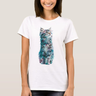Vibrant Psychedelic Fluffy Kitten Portrait Women T-Shirt
