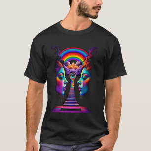 Vibrant Psychedelic Girls with Trippy Rainbow Colo T-Shirt