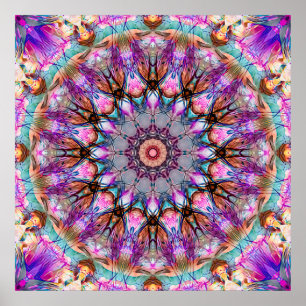 Vibrant Psychedelic Kaleidoscope Mandala Poster
