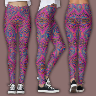 Vibrant Psychedelic Pattern   Trippy Magent/Blue Leggings
