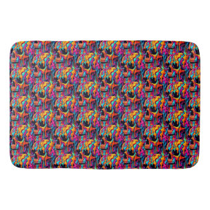 Vibrant Psychedelic Skull Bath Mat