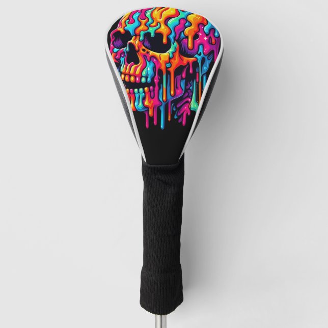 Vibrant Psychedelic Skull Golf Head Cover (Front)