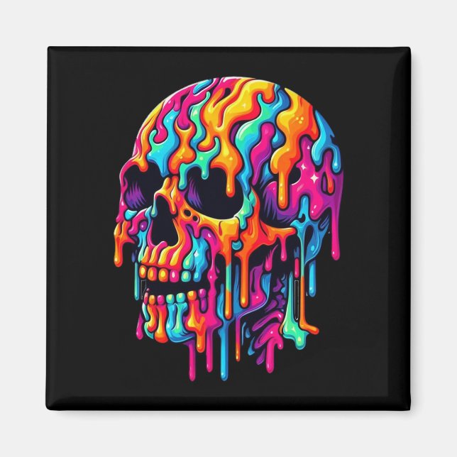 Vibrant Psychedelic Skull Magnet (Front)