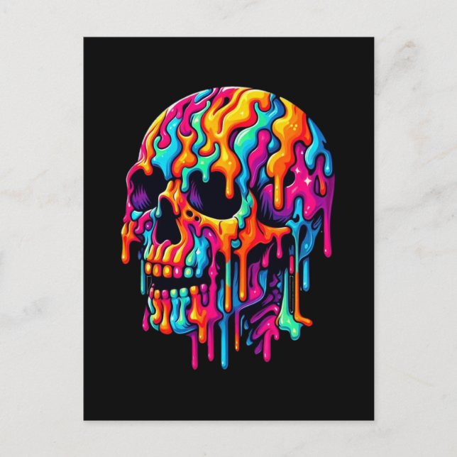 Vibrant Psychedelic Skull Postcard (Front)