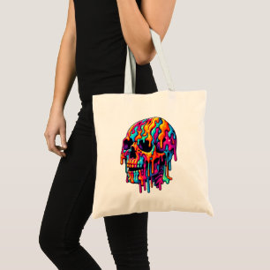 Vibrant Psychedelic Skull Tote Bag