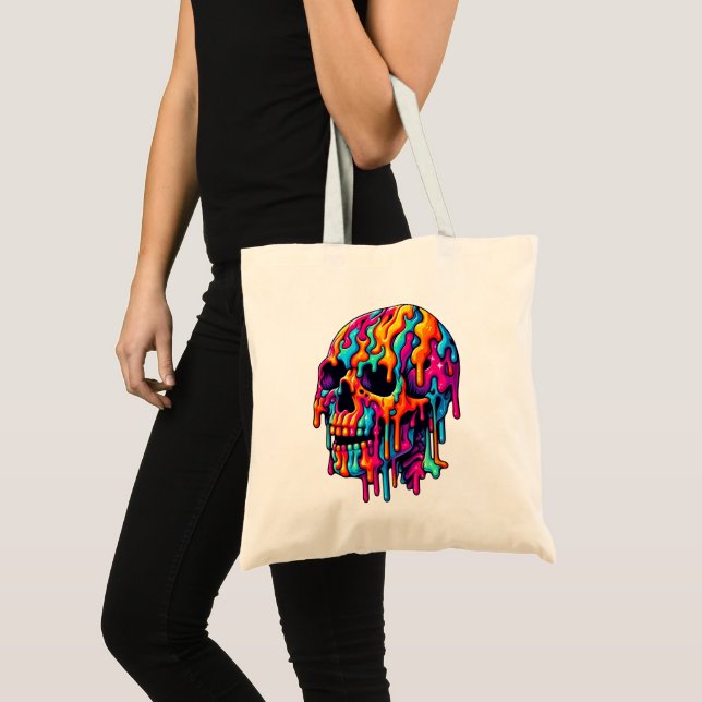 Vibrant Psychedelic Skull Tote Bag (Front (Product))