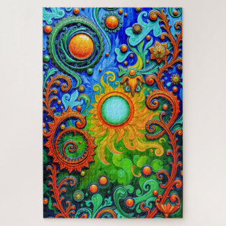 Vibrant Psychedelic Sun Art - Abstract Patterns an Jigsaw Puzzle
