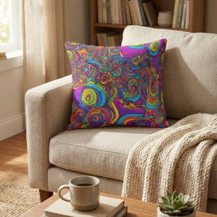 Vibrant Psychedelic Swirl - Abstract Groovy Cushion