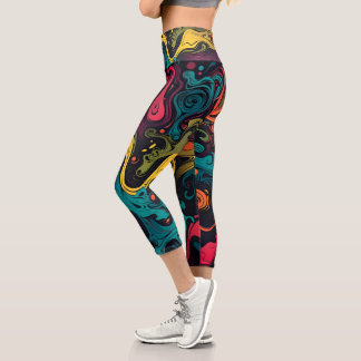 Vibrant Psychedelic Swirl Capri Leggings