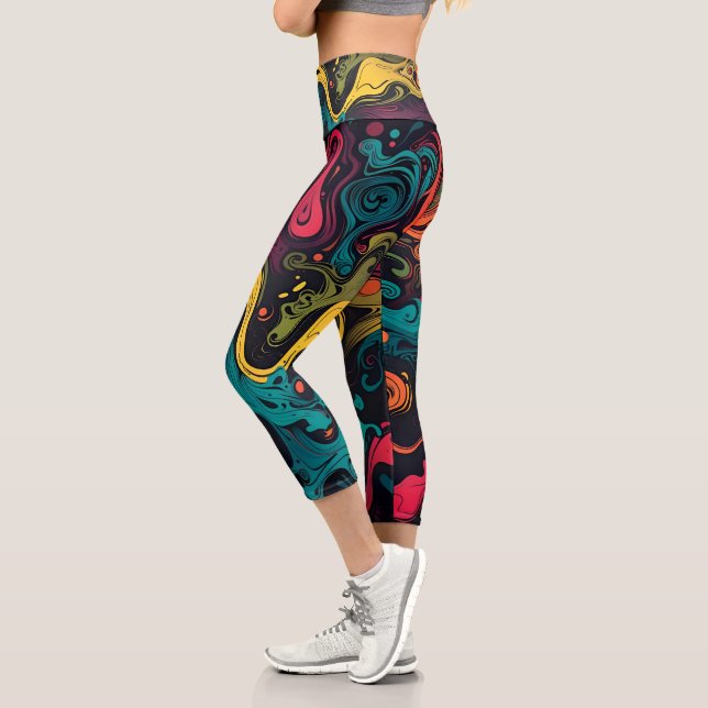 Vibrant Psychedelic Swirl  Capri Leggings (Left)