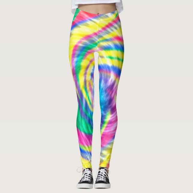Vibrant Psychedelic Tie Dye Leggings (Front)