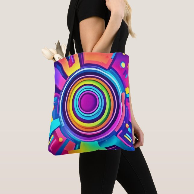 Vibrant Psychedelic Vortex Art Tote Bag (Close Up)