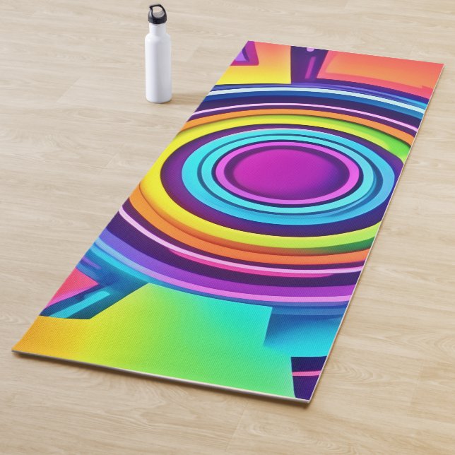 Vibrant Psychedelic Vortex Art Yoga Mat (In Situ)