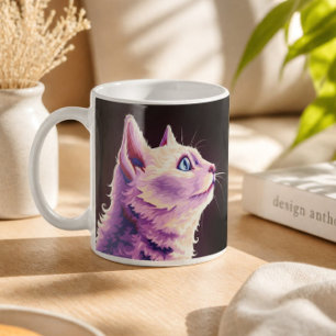 Vibrant Psychedelic White Cat Pop Art Coffee Mug