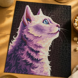 Vibrant Psychedelic White Cat Pop Art Jigsaw Puzzle