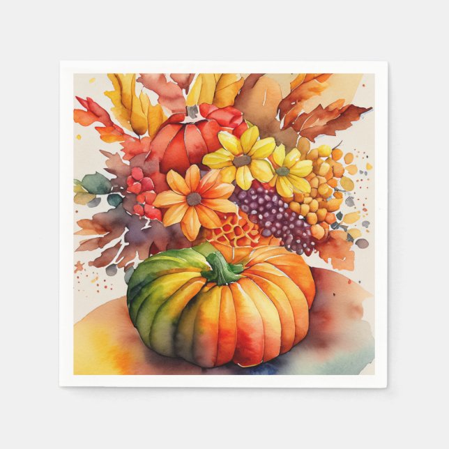 Vibrant Pumpkin Bouquet Gold Autumn Harvest Napkin (Front)