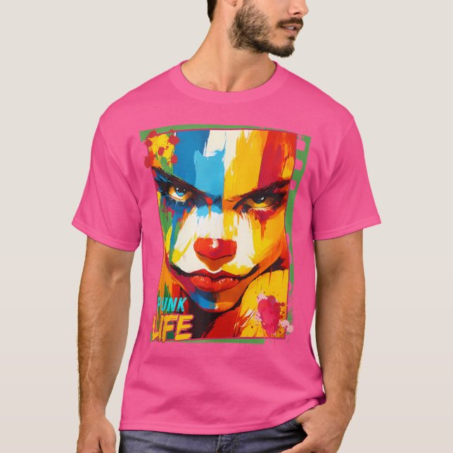 Vibrant Punk Life Street Art Portrait T-Shirt (Front)