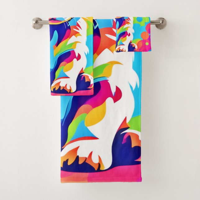 Vibrant Puppy Art Bath Towel Set (Insitu)