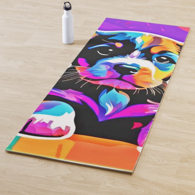 Vibrant Puppy Artwork Yoga Mat (In Situ)