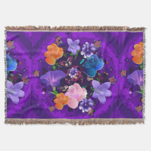 Vibrant Purple Abstract Floral Woven Throw Blanket
