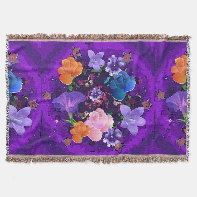 Vibrant Purple Abstract Floral Woven Throw Blanket (Front)