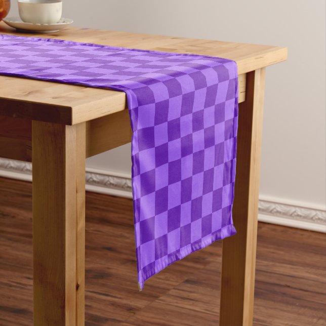 Vibrant Purple and Lavender Chequerboard  Short Table Runner (In Situ)