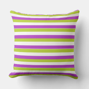 Vibrant Purple and Lime Green Stripe Pattern Cushion