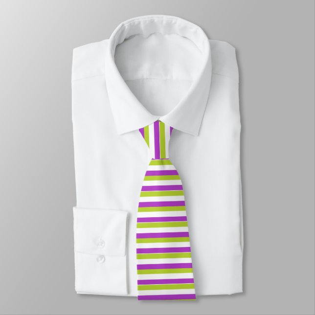 Vibrant Purple and Lime Green Stripe Pattern Tie (Tied)