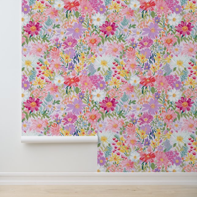 Vibrant Purple and Pink Spring Floral Wallpaper (Application)